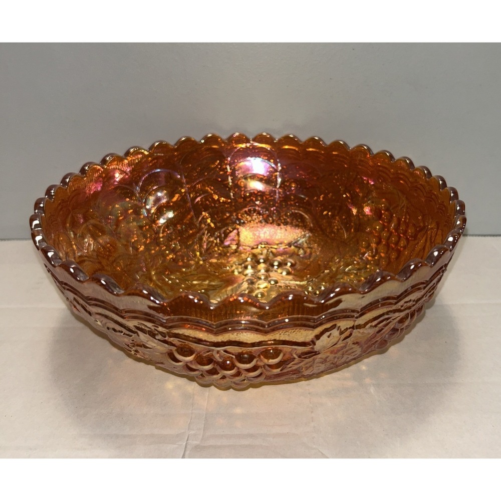 Imperial Orange Iridescent Marigold Carnival Glass Bowl W/SawTooth Edges